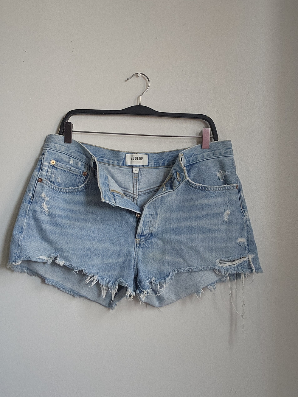Agolde Light Blue Distressed Denim Cutoff Shorts Size 30 - Picture 3 of 5